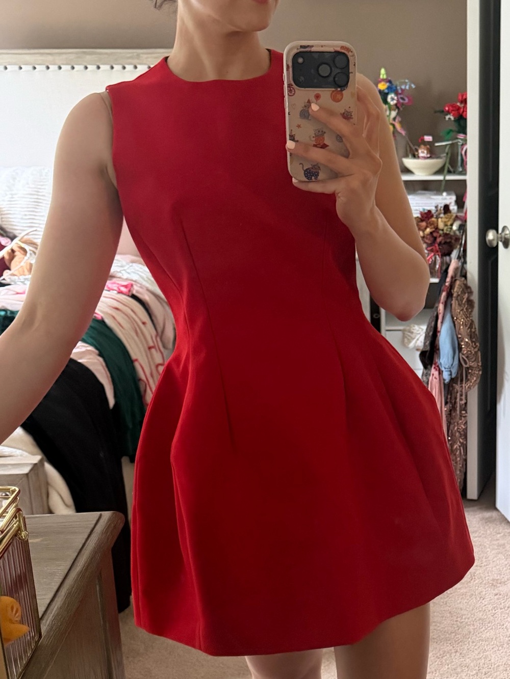 Zara Sleeveless Red Fit-and-Flare Dress